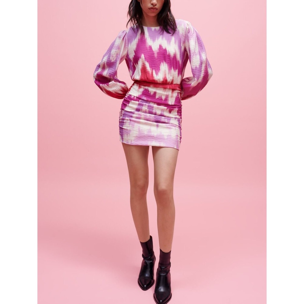 Maje Tie and Dye printed viscose Mini dress in Pink Size 36 / US Size S